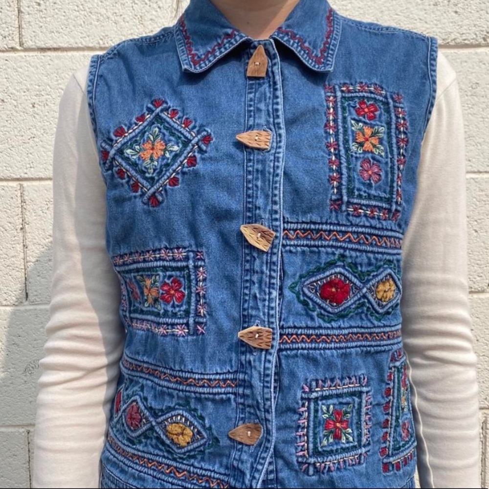 Vintage New Direction Denim Embroidered Vest